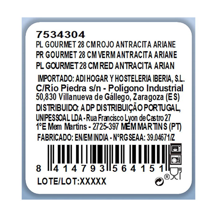 Plato Gourmet Porcelana Antracita Ariane 28 cm (6 Unidades)