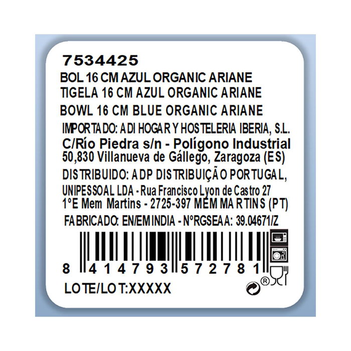Bol Porcelana Organic Ariane 16 cm (6 Unidades)
