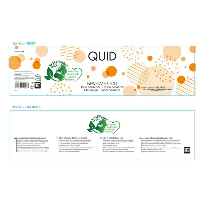 Tarro Hermético Vidrio New Canette Quid 3 L (6 Unidades)