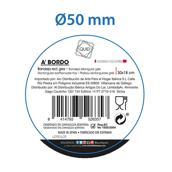 Bandeja Rectangular Cerámica Mineral Gres Quid 30x18 cm (6 Unidades)