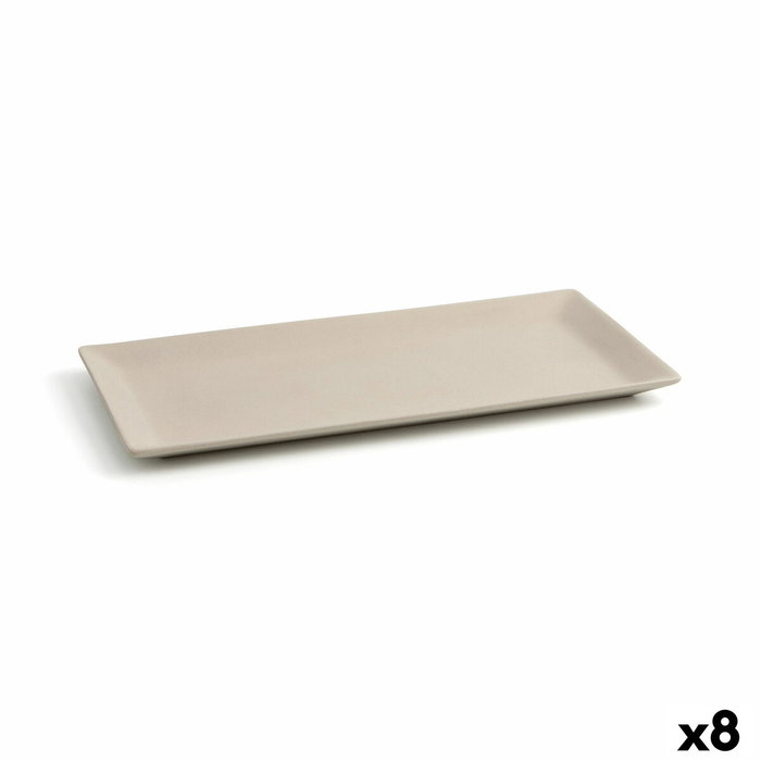 Quid Bandeja Rectangular Cerámica Mineral Gres 15x30 cm (8 Unidades) Beige
