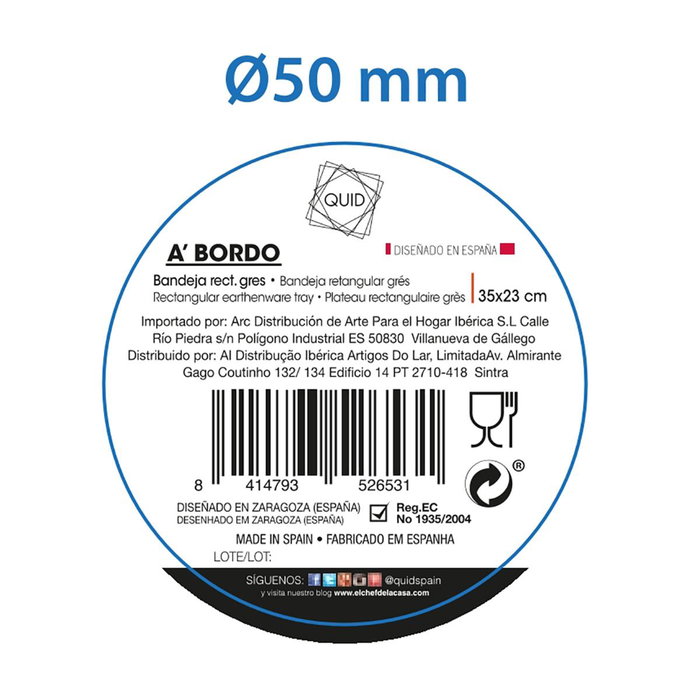 Bandeja Rectangular Cerámica Mineral Gres Quid 35x23 cm (6 Unidades)