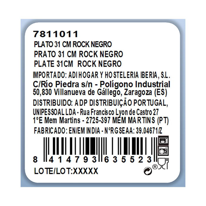 Plato Llano Porcelana Rock Ariane 31 cm (6 Unidades)