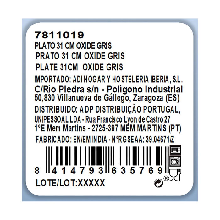 Plato Llano Porcelana Oxide Ariane 31 cm (6 Unidades)