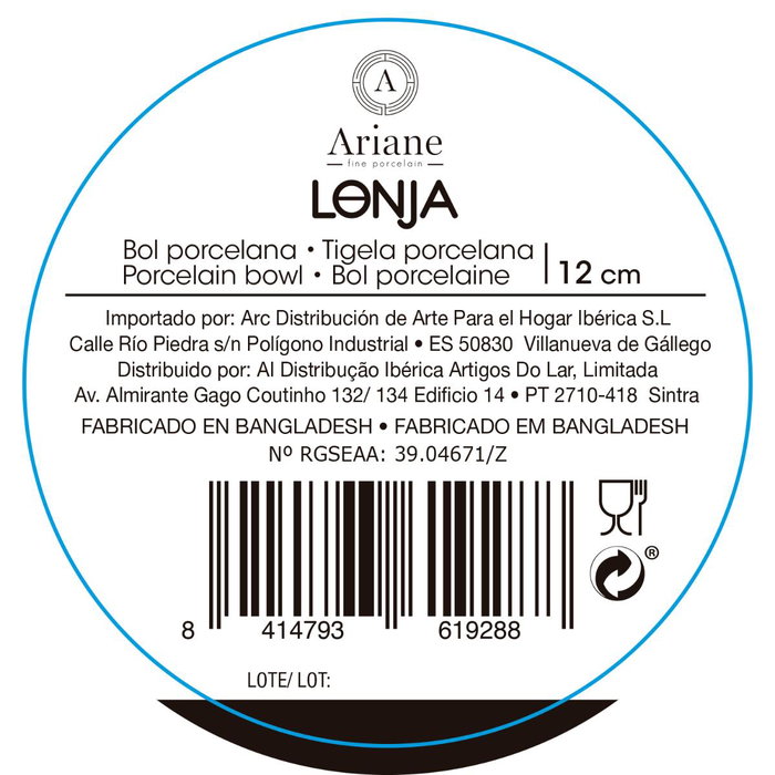 Bol Porcelana Decor Ariane 12 cm (12 Unidades)