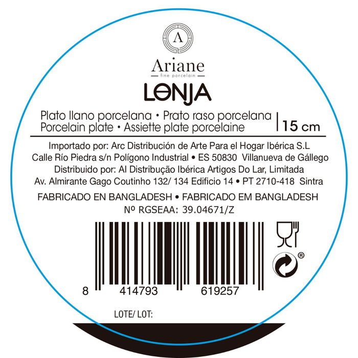 Plato Llano Porcelana Decor Ariane 15 cm (24 Unidades)