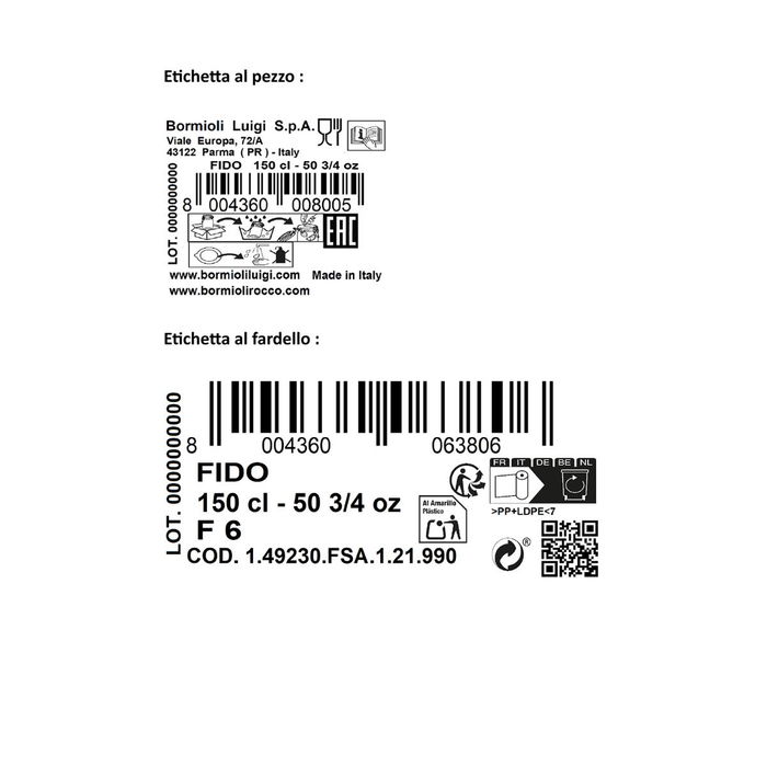 Tarro Conserva Vidrio Fido Bormioli Rocco 1,5 L (6 Unidades)