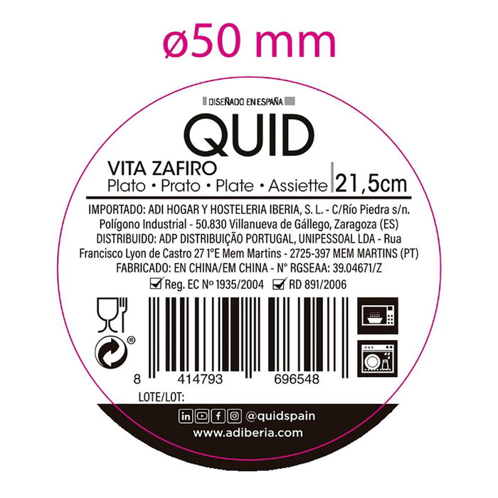 Quid Plato Hondo Cerámico Zafiro Vita Azul Marino 21,5 cm (12 Unidades) inevitable