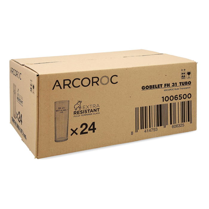 Caja 24 Vasos Altos Vidrio Tensionado Tubo Arcoroc 30 cL