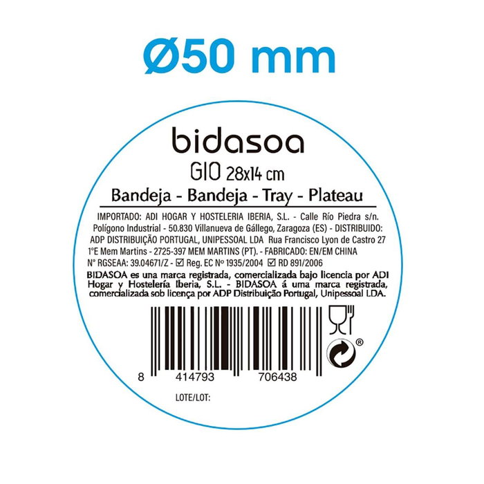 Bidasoa Bandeja Rectangular Cerámica Gio 28x14 cm (4 Unidades)