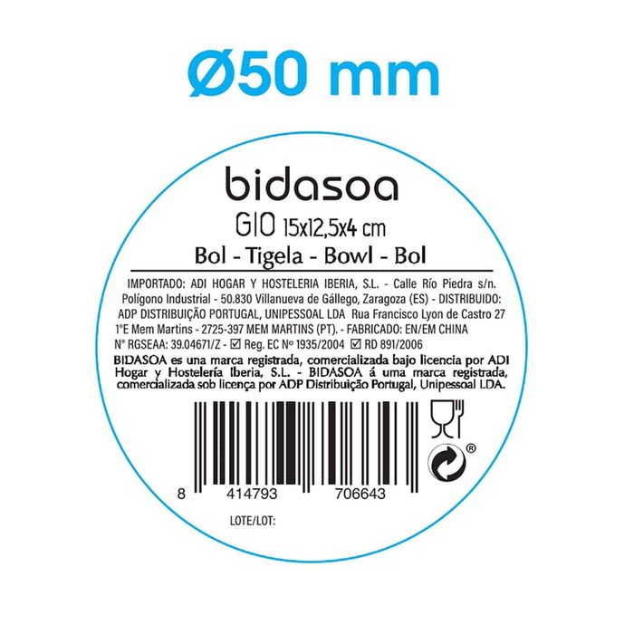 Bol Oval Cerámico Gio Bidasoa 15x12,5x4 cm (6 Unidades)