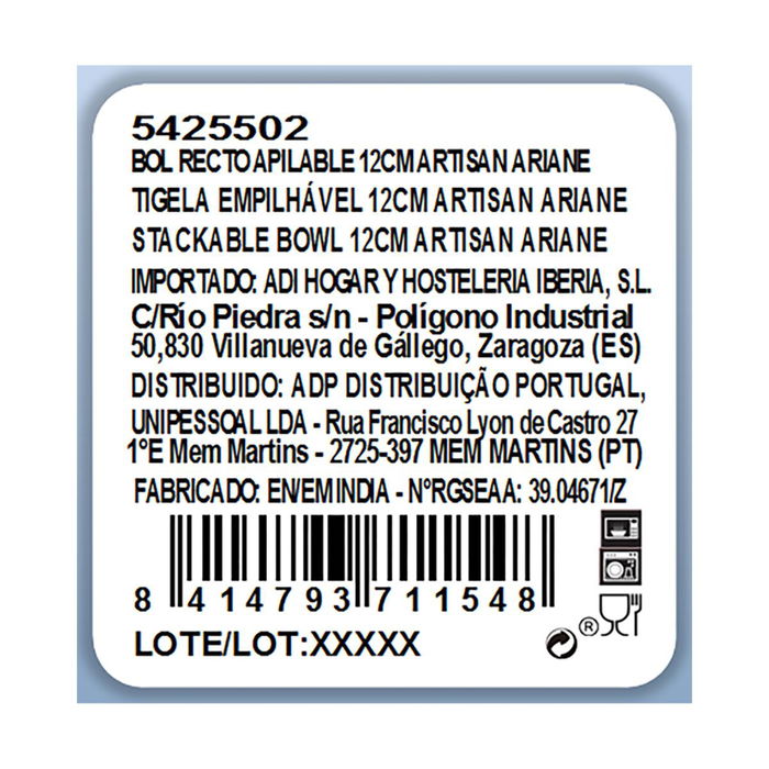 Bol Porcelana Reforzada Artisan Ariane 12 cm (6 Unidades)