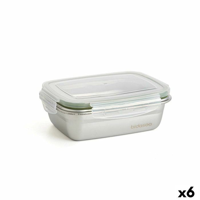 Bidasoa Recipiente Rectangular Hermético Theo de Acero Inox, 6 Unidades