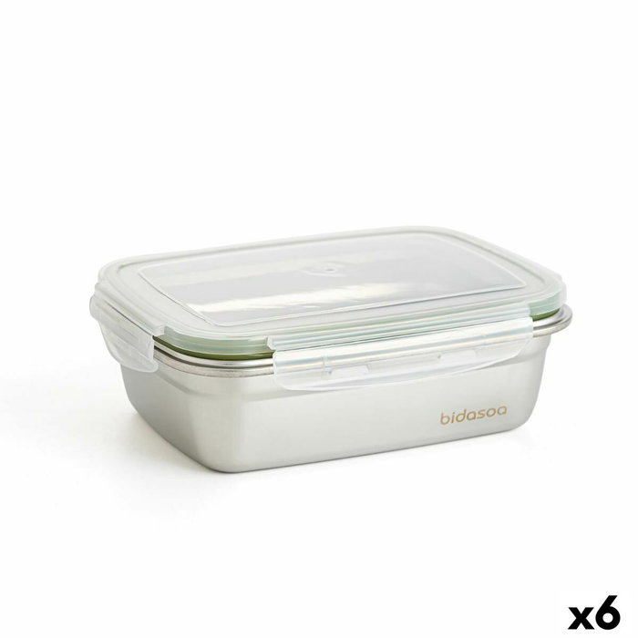 Bidasoa Recipiente Rectangular Hermético Theo de Acero Inox - 6 Unidades