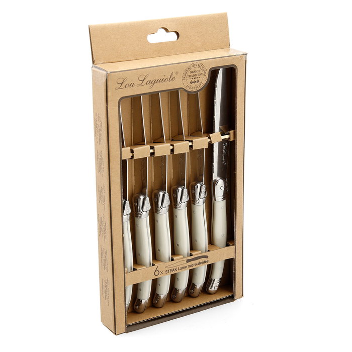 Lou Laguiole Set de 6 Cuchillos Steak Rustic Blanco con Mango PP