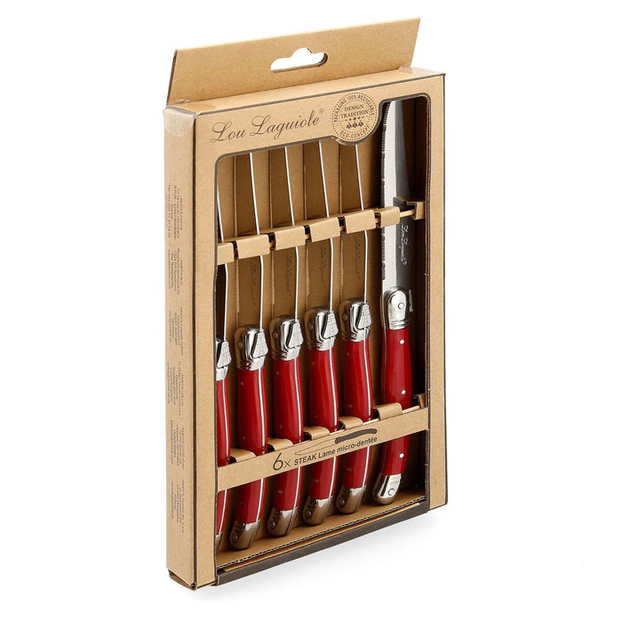 Lou Laguiole Set de 6 Cuchillos Chuleteros Rustic Rojo