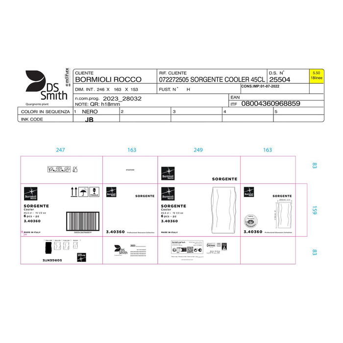 Vaso Alto Vidrio Sorgente Bormioli Rocco 45 cL (6 Unidades)