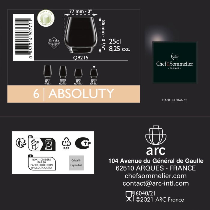 Chef & Sommelier Caja 6 Vasos Absoluty 25 cL