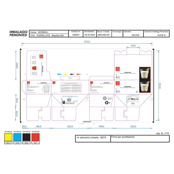 Caja 6 Vasos Bajos Vidrio Barshine Bormioli Rocco 39 cL