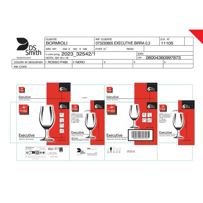 Caja 6 Copas Cerveza Vidrio Executive Bormioli Rocco 37 cL