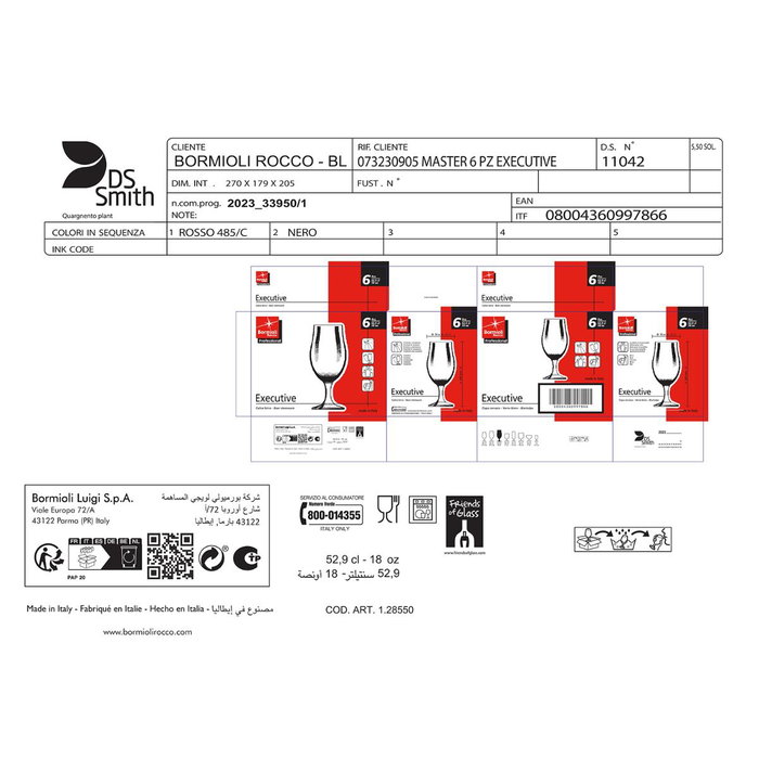 Caja 6 Copas Cerveza Vidrio Executive Bormioli Rocco 53 cL