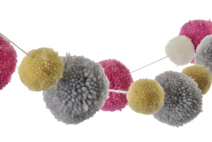 DKD Home Decor Guirnalda Pompon Boho Rosa Gris 170 cm