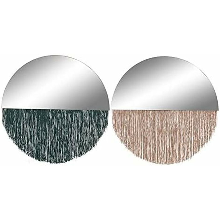 DKD Home Decor Set de 2 Espejos con Flecos 50x50 cm, Dorado y Verde