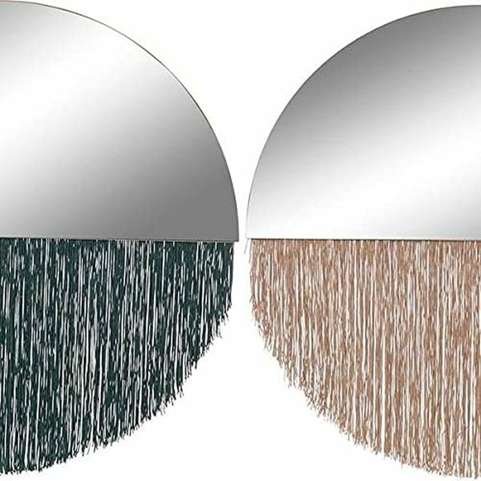 DKD Home Decor Set de 2 Espejos con Flecos 50x50 cm, Dorado y Verde