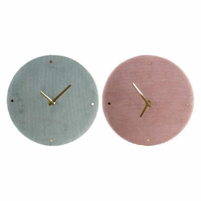 DKD Home Decor Set de 2 Relojes Velvet Poliester Rosa y Verde DKD Home Decor Set de 2 Relojes Velvet Poliester Rosa y Verde