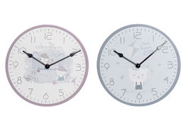 DKD Home Decor Reloj Infantil Bird Rosa Azul 24 x 3 x 24 cm (2 Unidades) MDF y Plástico