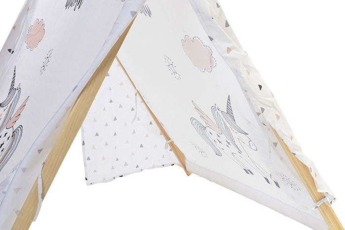 DKD Home Decor Tipi Infantil 110 x 106 x 110 cm Algodon y Madera con Estampado de Unicornio