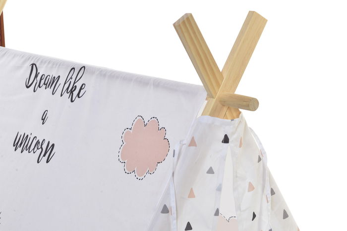 DKD Home Decor Tipi Infantil 110 x 106 x 110 cm Algodon y Madera con Estampado de Unicornio