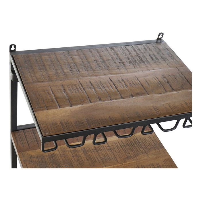 DKD Home Decor Botellero de Pared de Hierro y Acacia Gris Oscuro