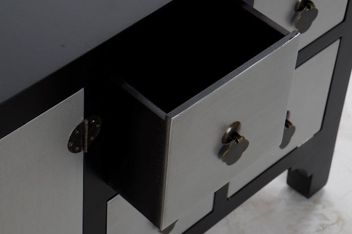 DKD Home Decor Mueble TV Airi Oriental Negro y Plateado 24 x 51 x 130 cm