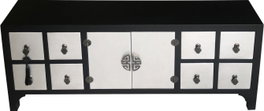 DKD Home Decor Mueble TV Airi Oriental Negro y Plateado 24 x 51 x 130 cm
