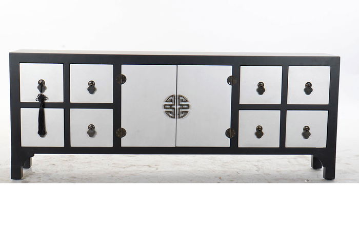 DKD Home Decor Mueble TV Airi Oriental Negro y Plateado 24 x 51 x 130 cm