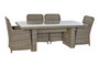 DKD Home Decor Mesa de Comedor para Terraza y Jardín, Set de 7 Piezas en Ratán Sintético y Acero con Cristal, Color Beige y Gris, Dimensiones 200 x 100 x 75 cm, Incluye Cojines