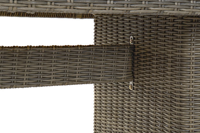 DKD Home Decor Mesa de Comedor para Terraza y Jardín, Set de 7 Piezas en Ratán Sintético y Acero con Cristal, Color Beige y Gris, Dimensiones 200 x 100 x 75 cm, Incluye Cojines