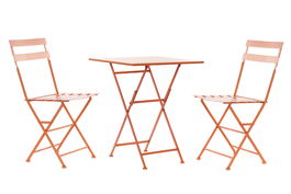 DKD Home Decor Mesa Terraza y Jardín Balcony Coral Metal Plegable Balcón Set de 3 Piezas 60 x 75 x 60 cm