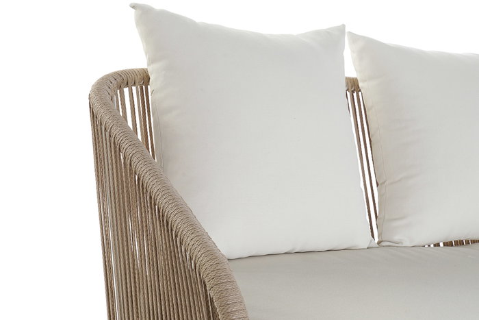 DKD Home Decor Sofá Terraza y Jardín Set de 4 Blanco Beige Aluminio Poliéster Cuerda 151.5 x 72 x 70 cm