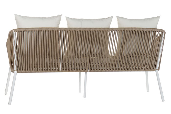 DKD Home Decor Sofá Terraza y Jardín Set de 4 Blanco Beige Aluminio Poliéster Cuerda 151.5 x 72 x 70 cm
