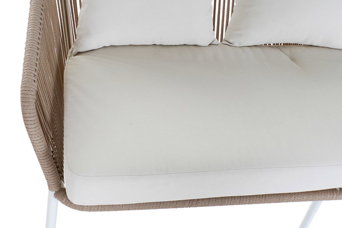 DKD Home Decor Sofá Terraza y Jardín Set de 4 Blanco Beige Aluminio Poliéster Cuerda 151.5 x 72 x 70 cm