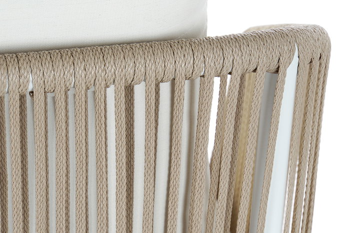 DKD Home Decor Sofá Terraza y Jardín Set de 4 Blanco Beige Aluminio Poliéster Cuerda 151.5 x 72 x 70 cm