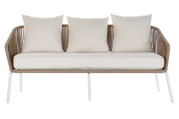 DKD Home Decor Sofá Terraza y Jardín Set de 4 Blanco Beige Aluminio Poliéster Cuerda 151.5 x 72 x 70 cm