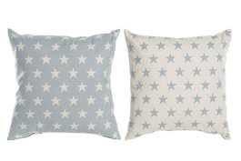 DKD Home Decor Set de 2 Cojines Estrellas Blanco y Azul