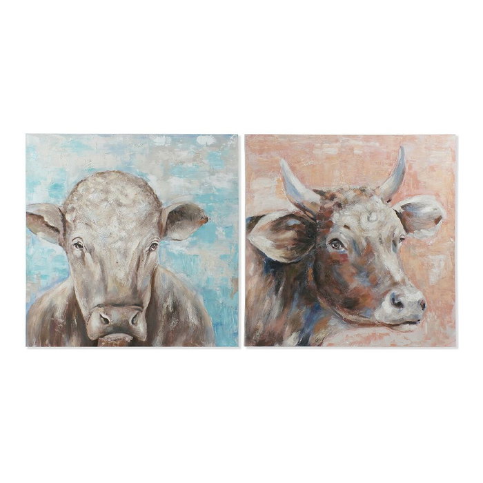 DKD Home Decor Cuadro Lienzo Pino 100x3,5x100 Vaca Surtido de 2 unidades