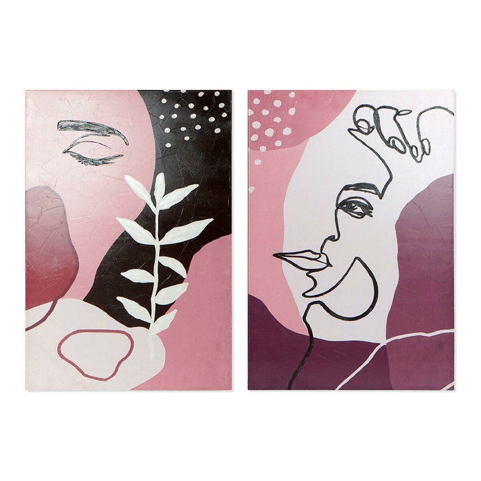 DKD Home Decor Set de 2 Cuadros Lienzo Abstracto Granate y Rosa 80x120 cm