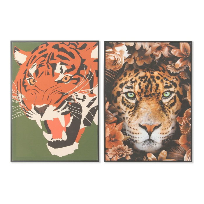 DKD Home Decor Set de 2 Cuadros Tigre y Leopardo 52x72 cm