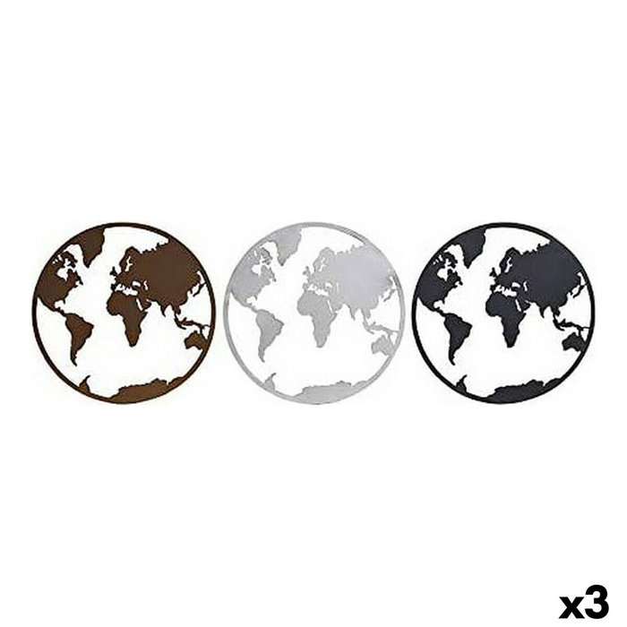 DKD Home Decor Decoración de Pared Metal Mapa Mundi Pack de 3