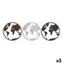 DKD Home Decor Decoración de Pared Metal Mapa Mundi Pack de 3